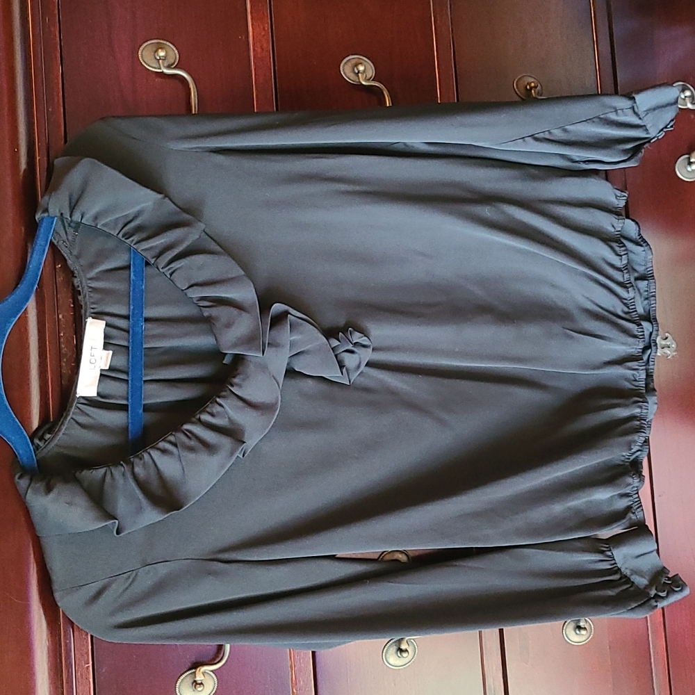Loft long sleeve ruffle neck top